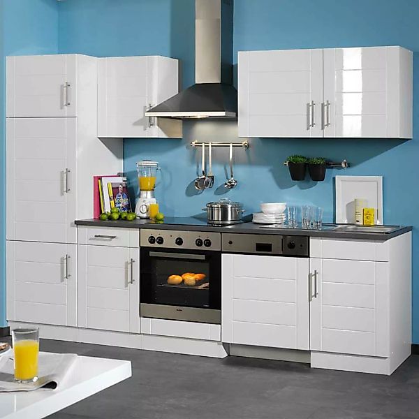 Küchenmöbel Kombination in Hochglanz-Weiß 280cm breit (sechsteilig) günstig online kaufen