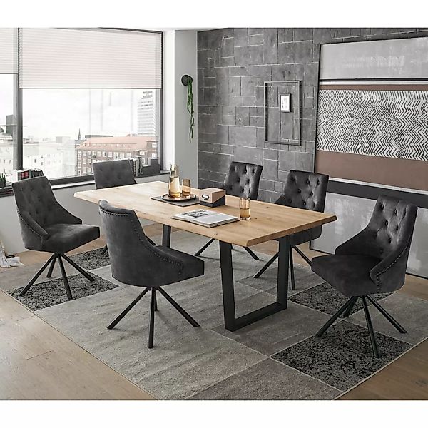 Esstischgruppe 7-teilig, Massivholztisch 220x100cm, inkl. 6 Stühle, NEWBURG günstig online kaufen
