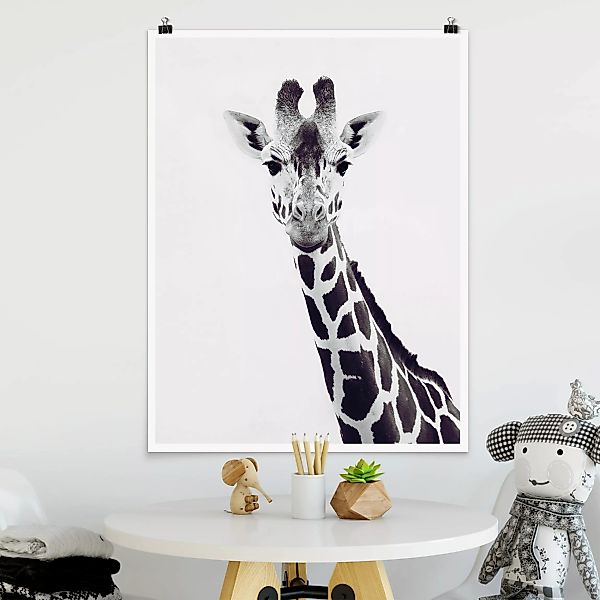 Poster Giraffen Portrait in Schwarz-weiß günstig online kaufen