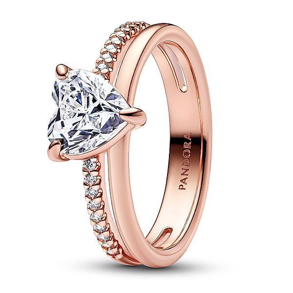 Pandora Solitärring Doppelschiene mit Herz Roségoldfarben günstig online kaufen