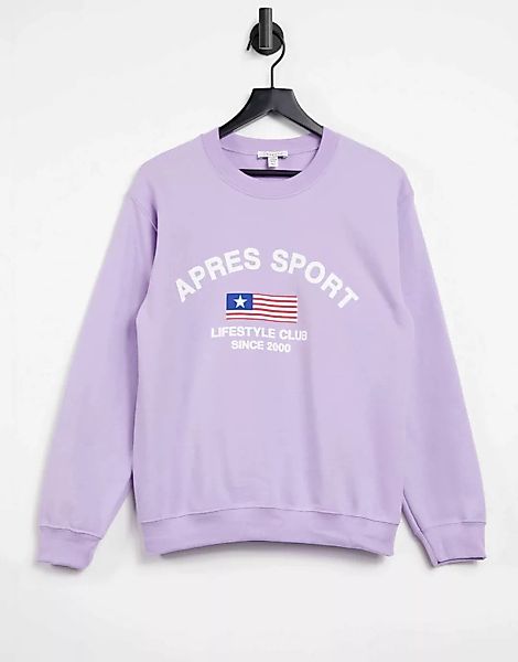 Topshop – Fliederfarbenes Sweatshirt mit „Apres Sport“-Schriftzug-Lila günstig online kaufen