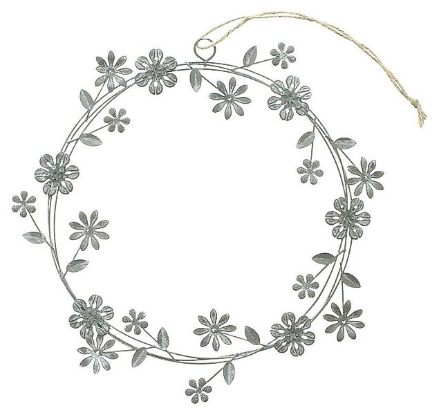 Home-trends24.de Dekohänger Hänger Blüten Blumen Kranz Metall Grau Wandhäng günstig online kaufen