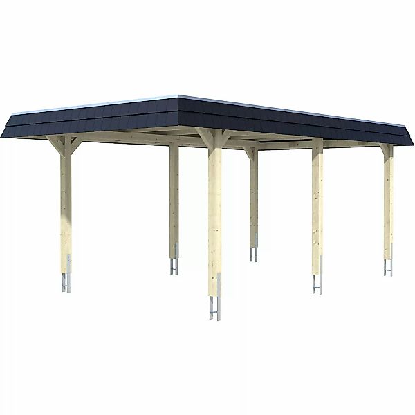 Skan Holz Carport Wendland Eiche hell 362 x 628 cm EPDM-Dach Blende Schwarz günstig online kaufen