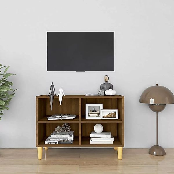 Vidaxl Tv-schrank Mit Massivholz-beinen Braun Eiche-optik 69,5x30x50cm günstig online kaufen