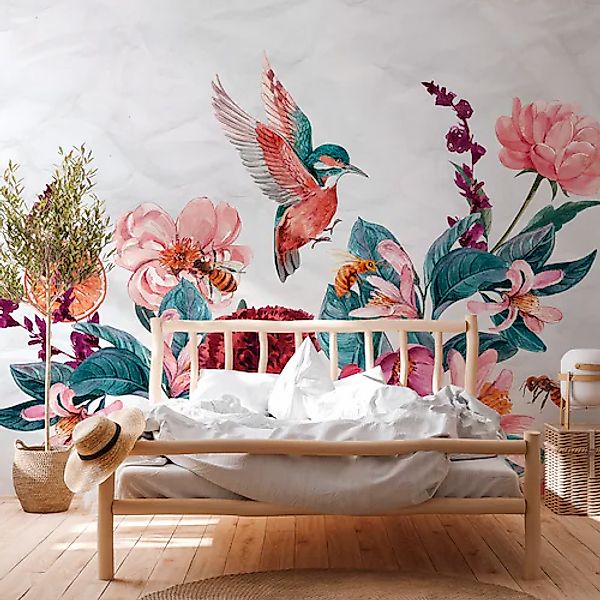 A.S. Création Vliestapete »Fototapete Aquarell Blumen Vogel Bienen Floral« günstig online kaufen
