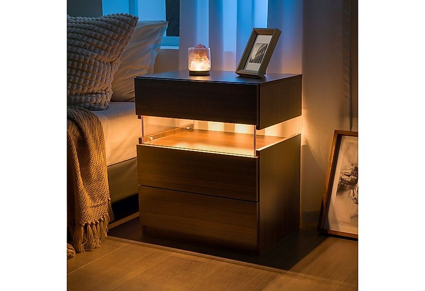 BlingBin Nachttisch LED Nachttisch mit 3 Schubladen Moderner Schlafzimmer-B günstig online kaufen