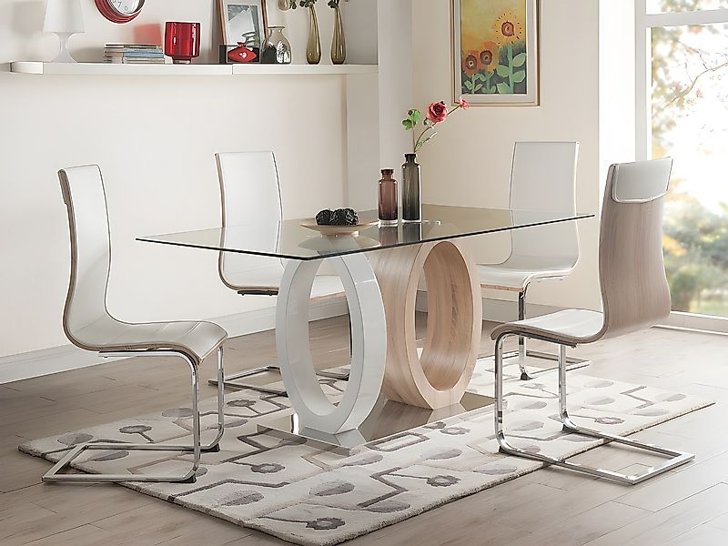 Esstisch - 6 Personen - Glas & MDF - Eichefarben & Weiß - AYANE günstig online kaufen