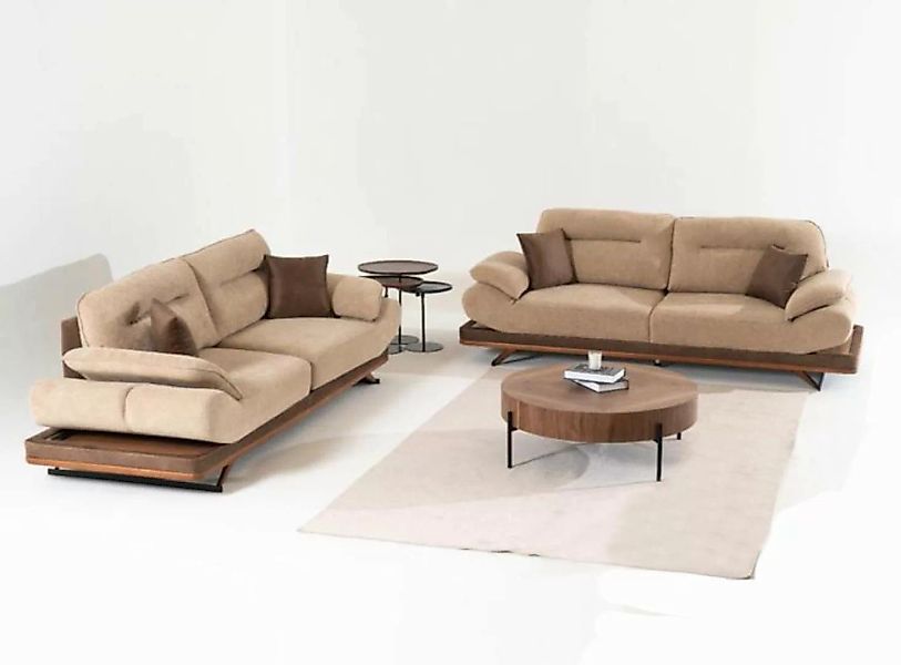 JVmoebel 3-Sitzer Beige Wohnzimmer 2x 3-Sitzer Sofas Polster Couchen Sitzmö günstig online kaufen