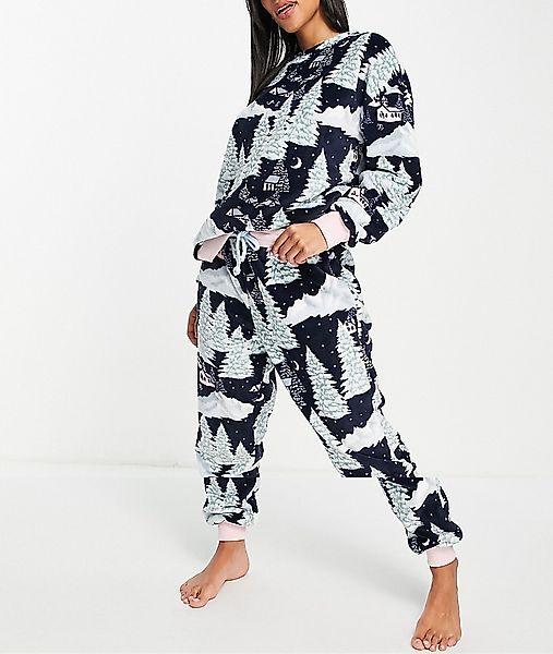 Chelsea Peers – Kuscheliger Pyjama mit verschneitem Berg-Aufdruck-Marinebla günstig online kaufen