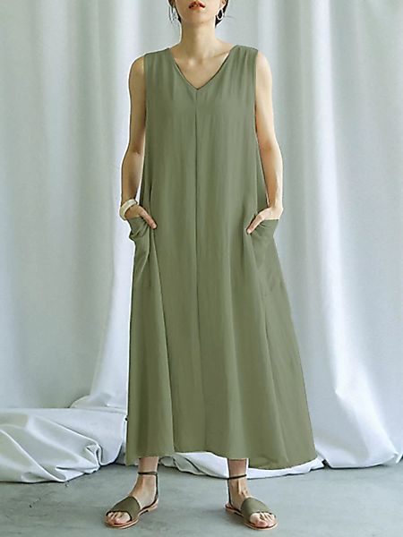 Lässig einfarbig V-Ausschnitt ärmellos Plus Größe Kleid günstig online kaufen