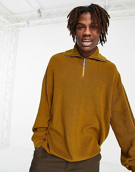 ASOS DESIGN – Leichter Oversize-Pullover in Khaki mit Halbreißverschluss-Gr günstig online kaufen