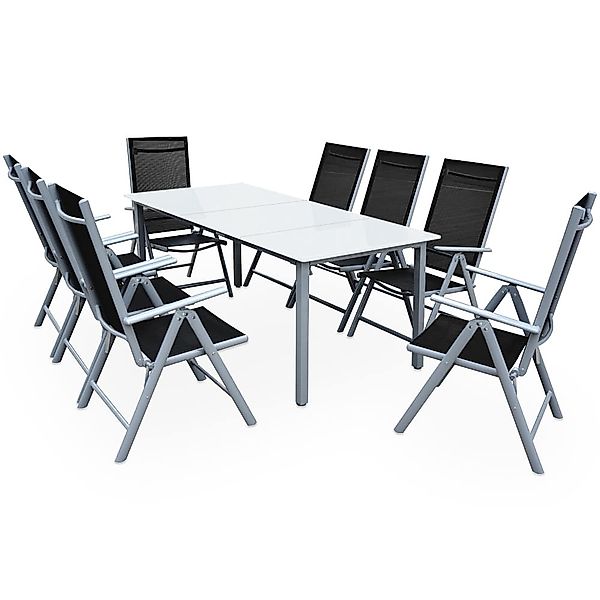 Gartensitzgruppe Bern 9-tlg 8 Personen Silber Alu Milchglas Glas günstig online kaufen