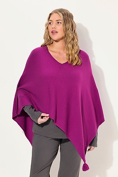 Ulla Popken Strickpullover Strick-Poncho Zipfelsaum Quaste günstig online kaufen