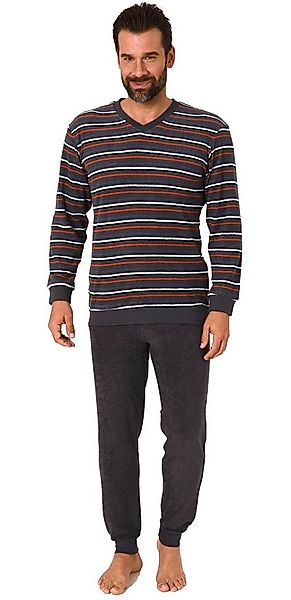 Normann Pyjama Langer Herren Frottee Schlafanzug mit Bündchen Streifenoptik günstig online kaufen