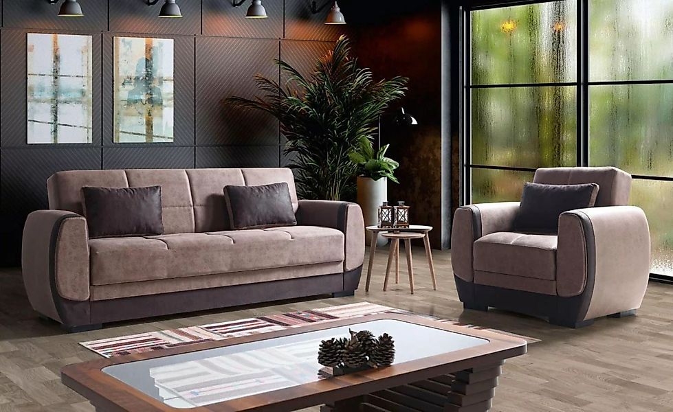 JVmoebel Sofa Sofagarnitur 3+1 Sitzer Textil Holz Sofa 3 Sitzer Modern Sess günstig online kaufen