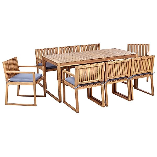 Beliani Gartentisch Set SASSARI II Heller Holzfarbton Blau günstig online kaufen