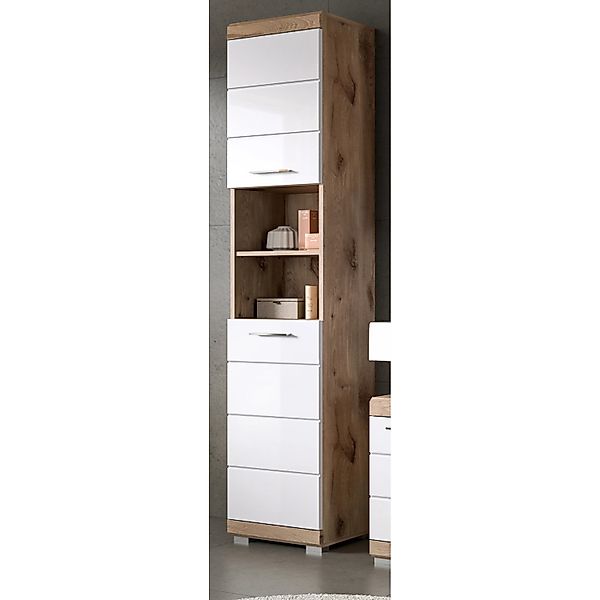 Inn.Furn Badezimmer Hochschrank in Weiß Hochglanz und Eiche 37 x 191 cm Wil günstig online kaufen