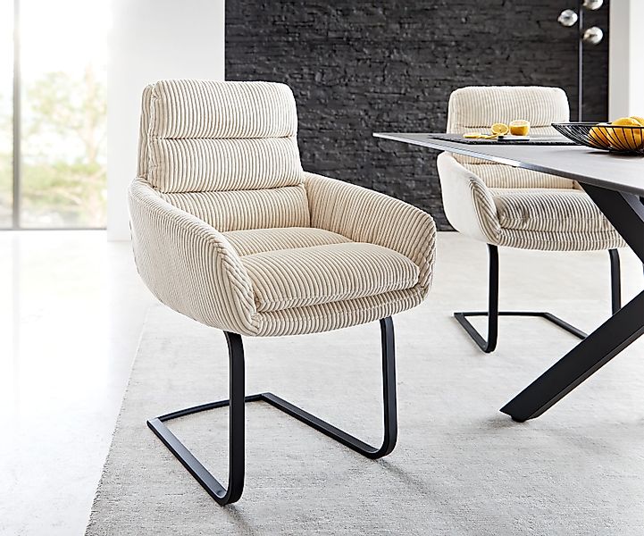 Freischwinger Abelia-Flex mit Armlehnen Cord Beige Freischwinger flach Schw günstig online kaufen