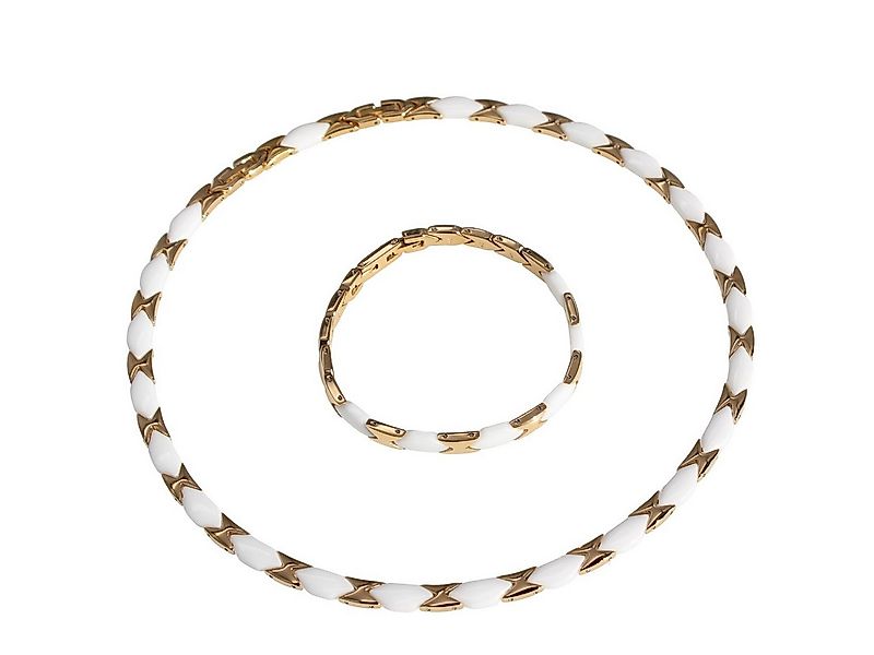 ELLAWIL Collier-Set Collier und Armband aus Keramik und Edelstahl weiß/gold günstig online kaufen