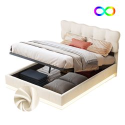 FUROKOY Boxspringbett LED Doppelbett Hydraulisches Polsterbett günstig online kaufen