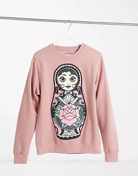 HNR LDN – Sweatshirt mit Puppen-Print in Hellrosa günstig online kaufen