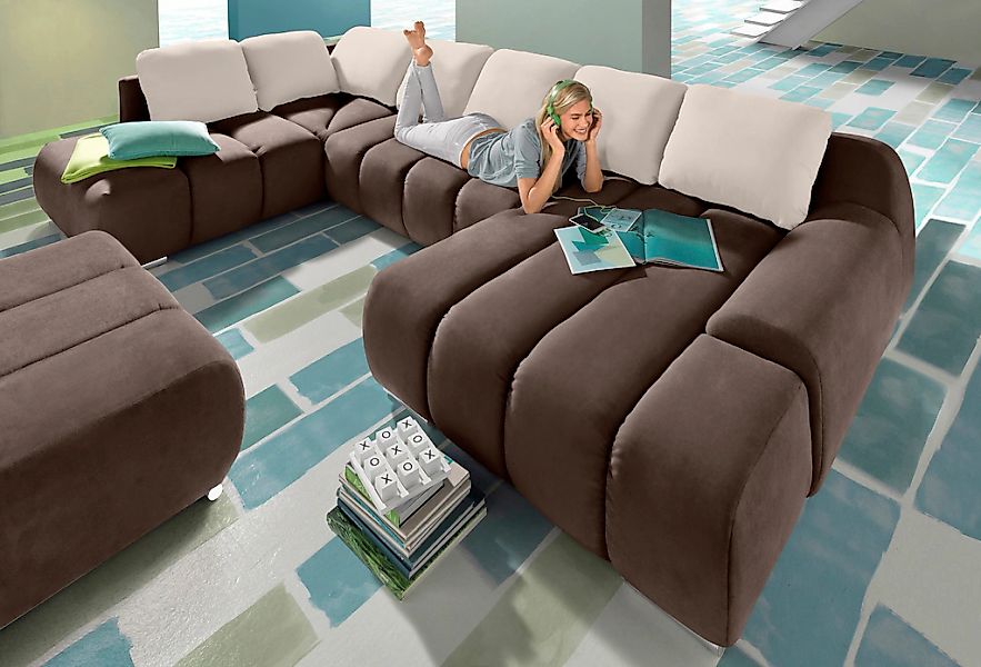 Home affaire Wohnlandschaft "Bono U-Form" wahlweise mit Bettfunktion günstig online kaufen