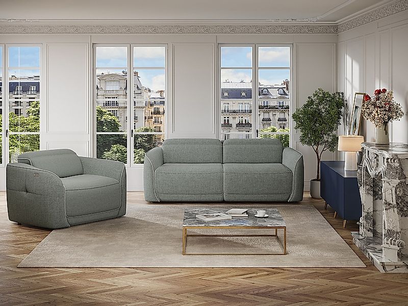 Relaxsessel elektrisch - melierter Stoff - Grau - OZARTO günstig online kaufen