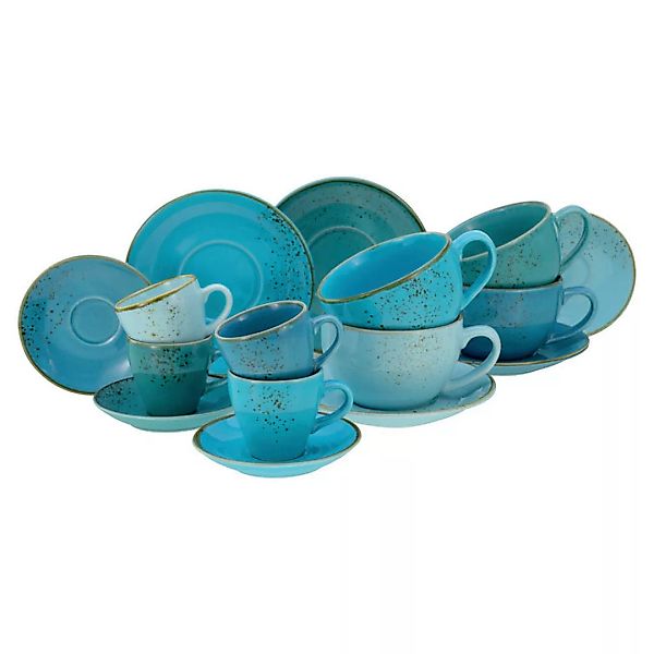 CreaTable Kaffeetassenset Nature Collection AQUA blau Steinzeug 16 tlg. günstig online kaufen