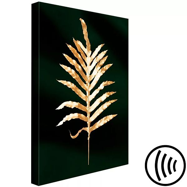 Leinwandbild Goldenes Palmblatt - botanisches Motiv auf dunkelgrünem Hinter günstig online kaufen