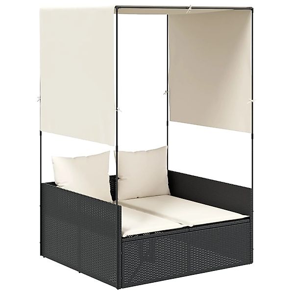 vidaXL Doppel-Sonnenliege mit Dach und Vorhängen Schwarz Poly-Rattan 400275 günstig online kaufen
