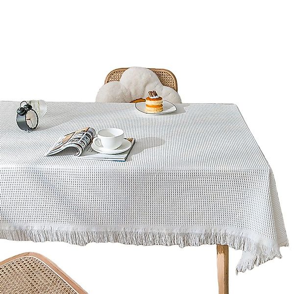 Coonoor Tischdecke Baumwoll-Leinen Waffeltischdecke mit Quasten günstig online kaufen