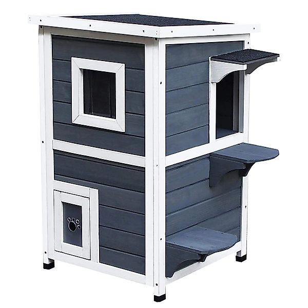 Pawhut Katzenhaus 2 Etagen mit Treppen 51 x 51 x 81,3cm günstig online kaufen