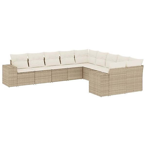 vidaXL 10-Tlg Garten-Sofagarnitur mit Kissen Beige Poly Rattan 3255445 günstig online kaufen