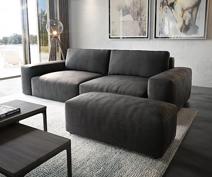 Big-Sofa Lanzo XL 270x130 cm Lederimitat Vintage Anthrazit mit Hocker günstig online kaufen