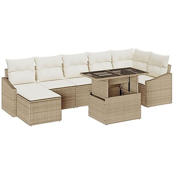 vidaXL Loungesofa 8-teiliges Gartensofa Set mit Kissen in Beige Poly Rattan günstig online kaufen