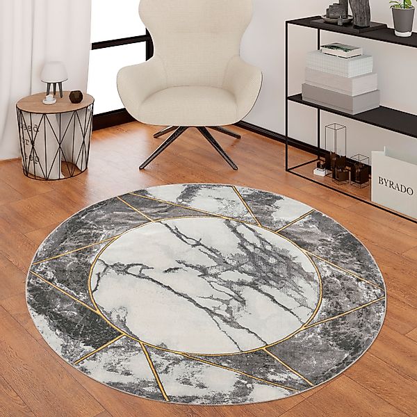 Paco Home Teppich "Kraft 525" rund 15 mm Höhe Kurzflor, Marmor-Design mit B günstig online kaufen