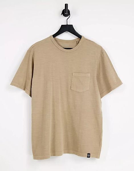 Pull&Bear – Slub – T-Shirt in Hellbraun-Weiß günstig online kaufen