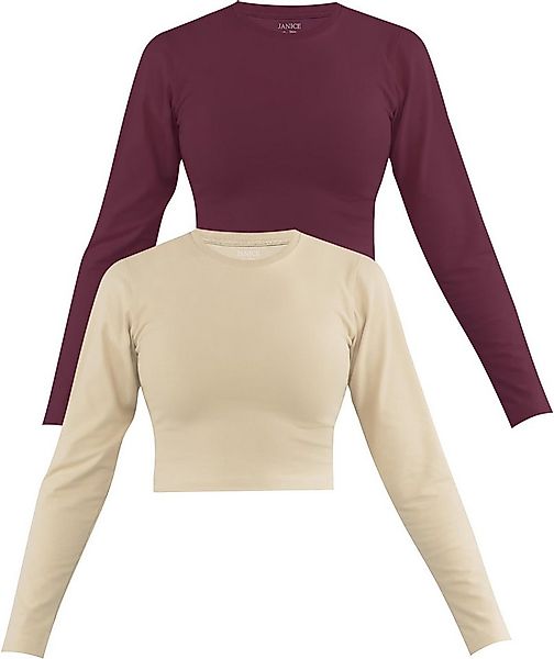 Janice Langarmshirt 2 x Damen crop Langarmshirt hochgeschlossen Noia Figurb günstig online kaufen