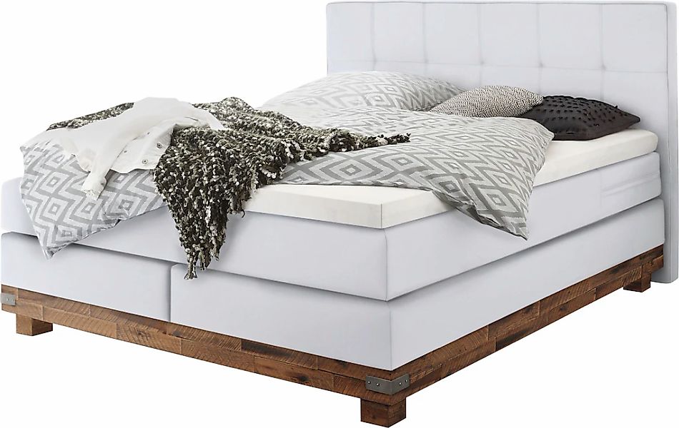 HASENA Boxspringbett "Boston" Massivholz-Sockel, Punktsteppung im Kopfteil, günstig online kaufen
