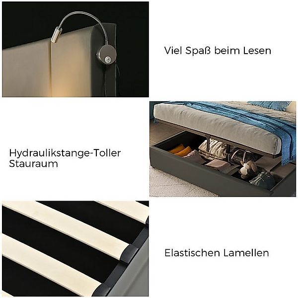 STILVORA Polsterbett 140x200 Doppelbett Bettgestel mit Leselicht, Stauraumb günstig online kaufen