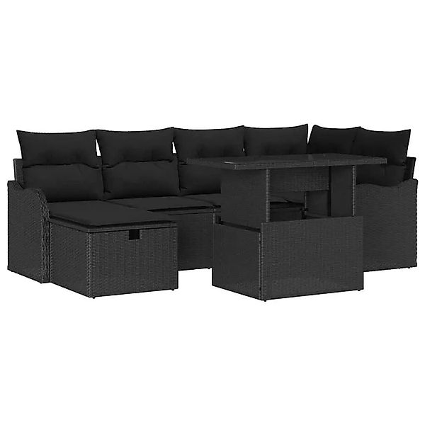 vidaXL Garten-Sofa-Set mit Kissen 7-Tlg Schwarz Poly Rattan 3359720 günstig online kaufen