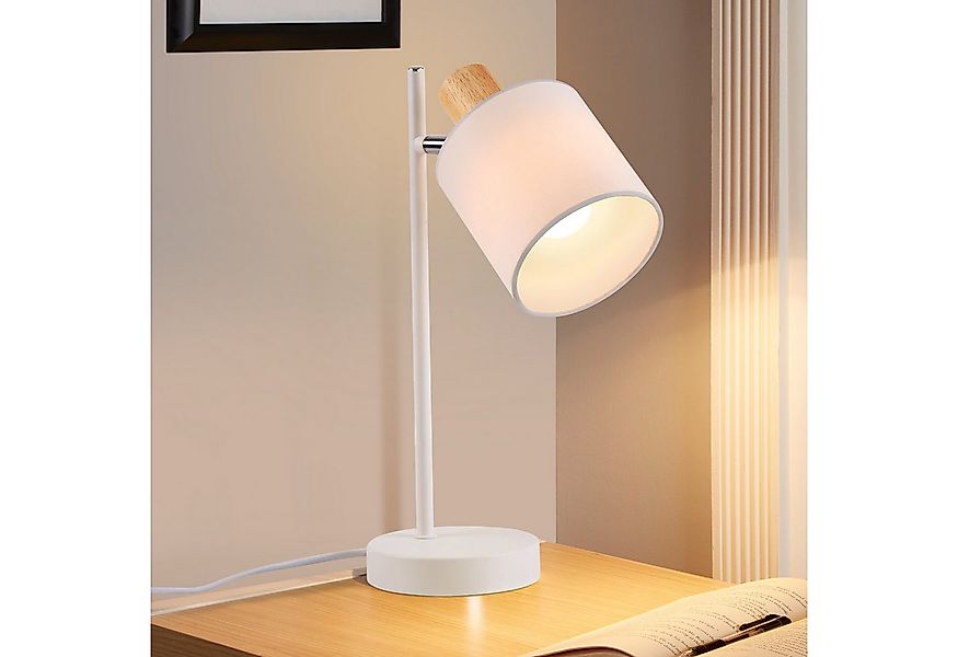 Nettlife Tischleuchte Holz Vintage Weiß Stoffschirm 35.5cm E14 mit Schalter günstig online kaufen