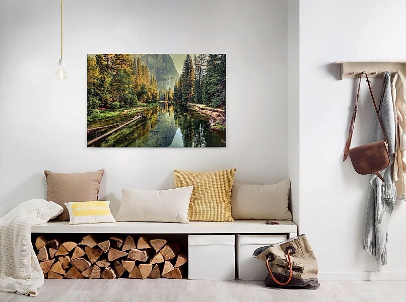 Bricoflor Leinwand Mit Landschaft Im Herbst Wandbild Mit Fluss Und Bergland günstig online kaufen