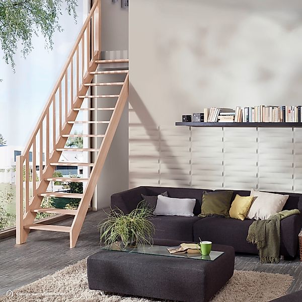 Treppen Intercon Holztreppe Casablanca Raumspartreppe Buche Massiv Naturbel günstig online kaufen