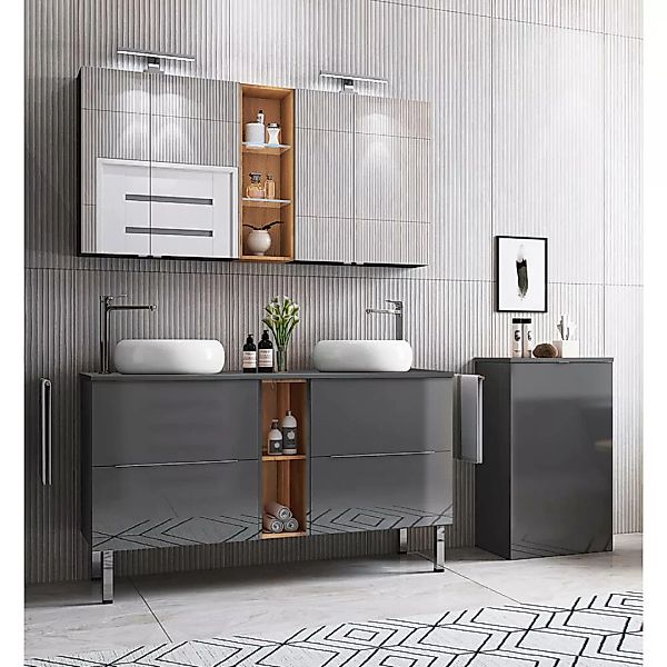Badezimmer Waschplatz Set mit Waschmaschinenschrank AMARILLO-147-GREY, in H günstig online kaufen