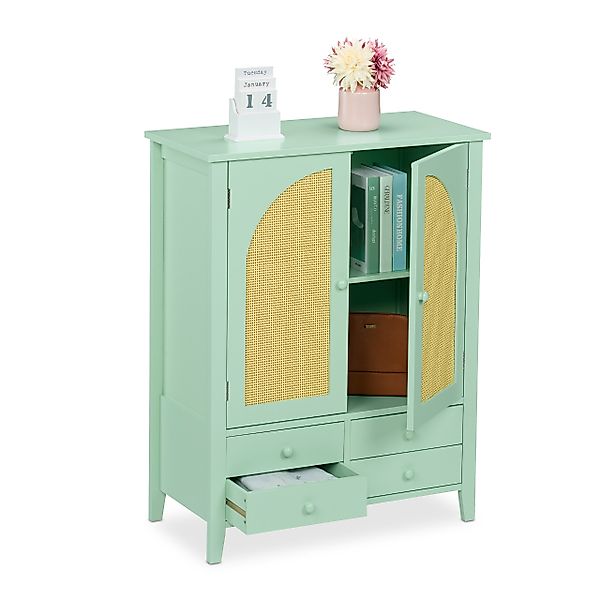 relaxdays Sideboard Türkises Sideboard mit Rattanoptik günstig online kaufen
