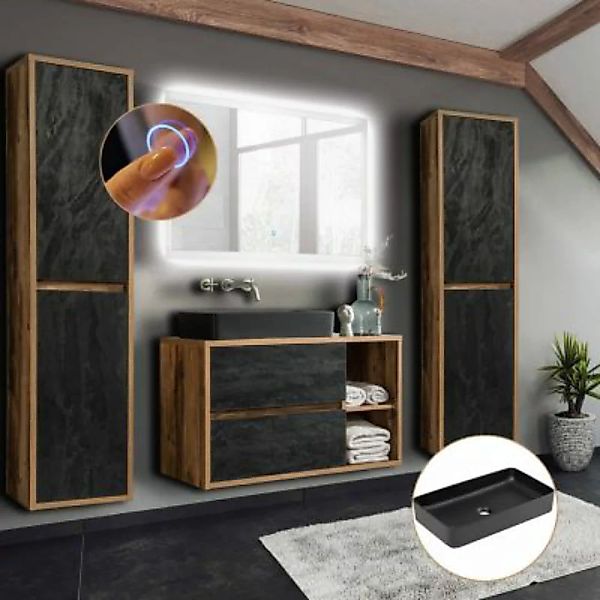 Lomadox Badmöbel Komplett Set mit Keramik-Waschtisch HARLOW-56 Eiche mit Be günstig online kaufen