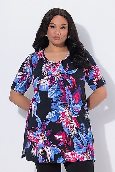 Ulla Popken Longshirt Longshirt florales Muster A-Linie Rundhals Halbarm günstig online kaufen