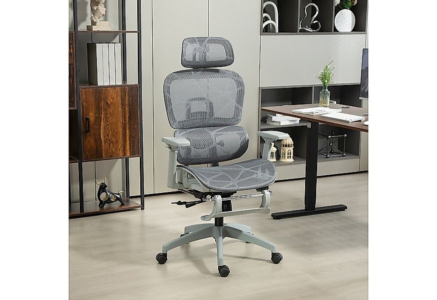 HOMCOM Bürostuhl Höhenverstellbarer Mesh Drehstuhl mit Armlehne, Kopfstütze günstig online kaufen