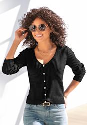 LASCANA V-Ausschnitt-Pullover mit Zierperlen, figurbetonter Strickpullover, günstig online kaufen